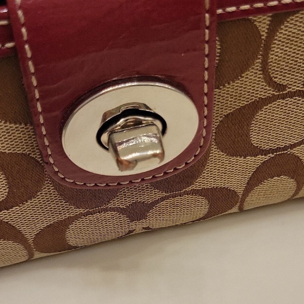 Coach Brown and Burgundy/Pink Wallet Signature Collection - Picture 12 of 14